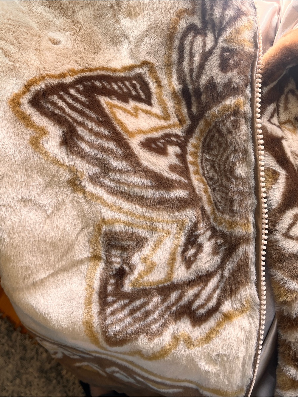 Patterned Teddy Zip-Up Jacket in Brown and Cream - Picture 5 of 6